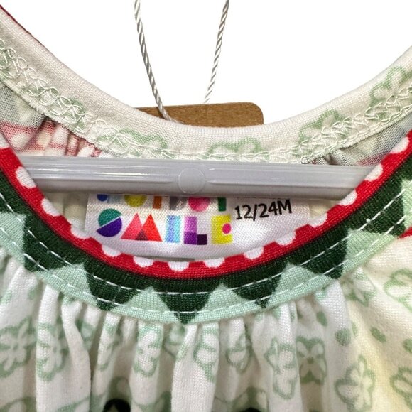 Dot Dot Smile Green Red Striped Diamonds Flower Clover Baby Girl's Dress 12-24M - Picture 2 of 5